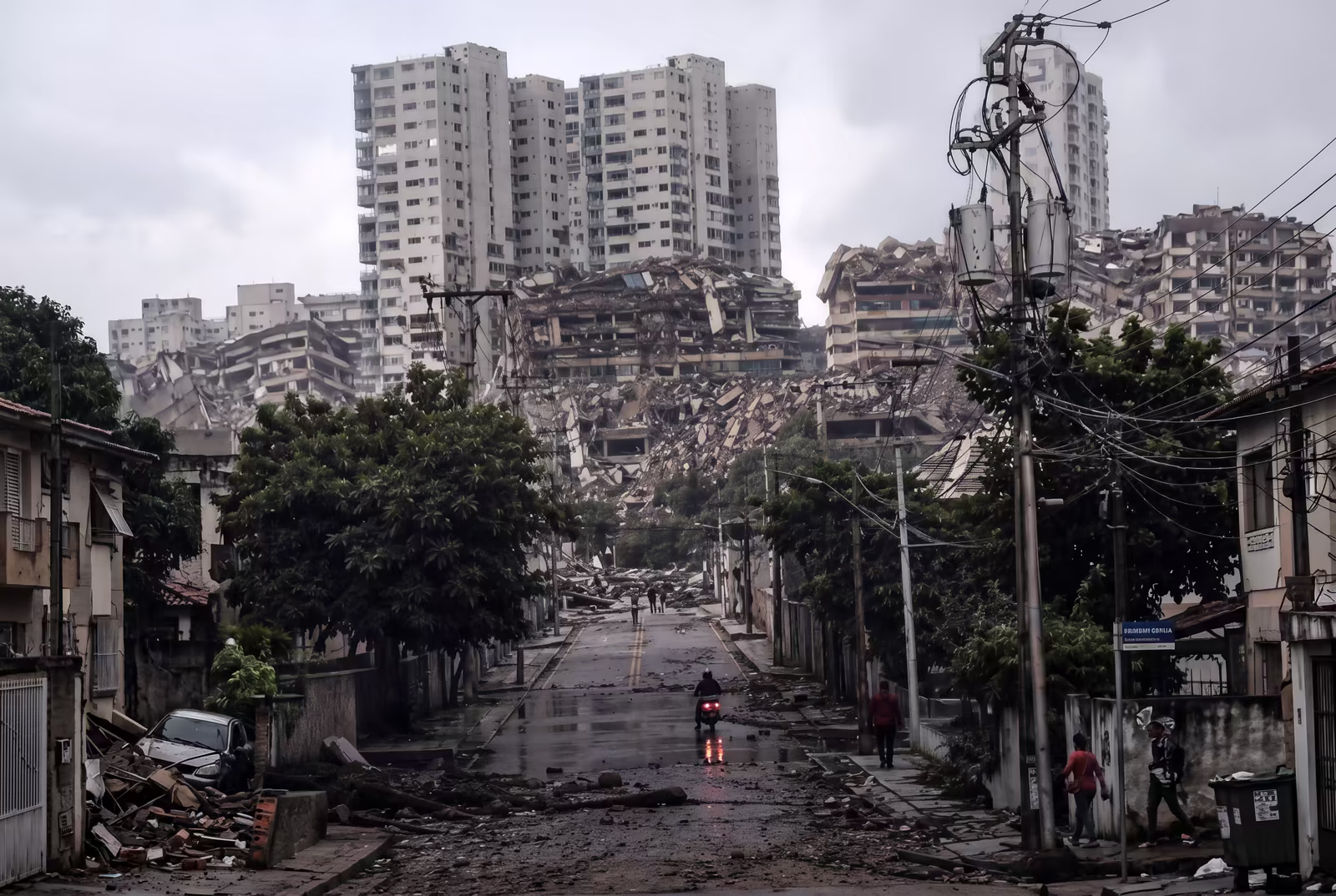 Vista urbana con edificios afectados tras el sismo